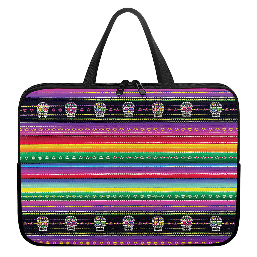 Sugar Skull Mexican Serape Pattern Print Laptop Sleeve With Handle
