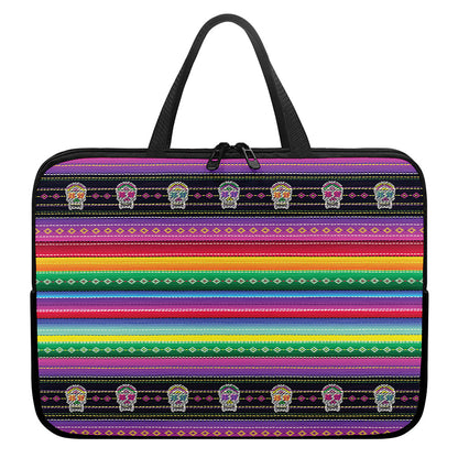 Sugar Skull Mexican Serape Pattern Print Laptop Sleeve With Handle