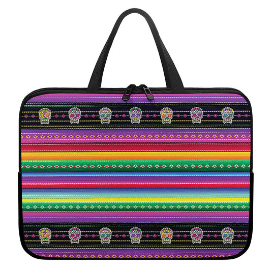 Sugar Skull Mexican Serape Pattern Print Laptop Sleeve With Handle