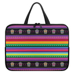 Sugar Skull Mexican Serape Pattern Print Laptop Sleeve With Handle