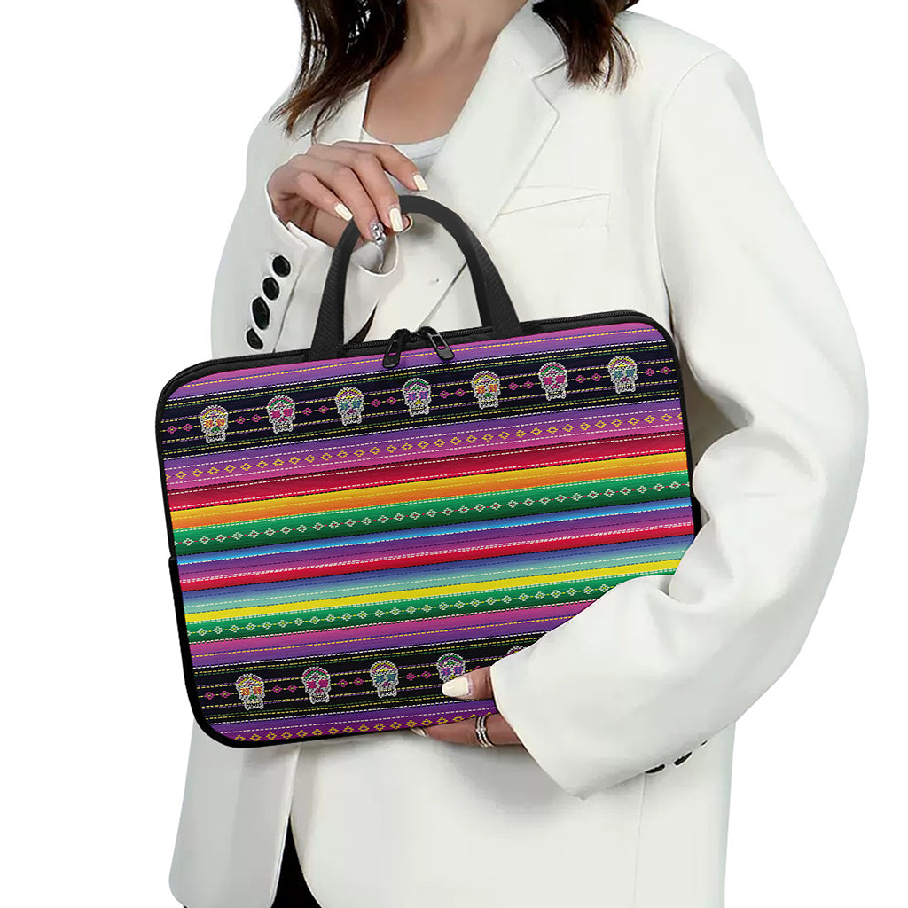 Sugar Skull Mexican Serape Pattern Print Laptop Sleeve With Handle