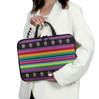 Sugar Skull Mexican Serape Pattern Print Laptop Sleeve With Handle