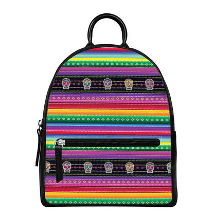 Sugar Skull Mexican Serape Pattern Print Leather Backpack