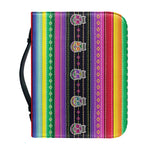 Sugar Skull Mexican Serape Pattern Print Leather Bible Cover