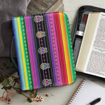 Sugar Skull Mexican Serape Pattern Print Leather Bible Cover