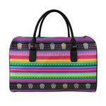 Sugar Skull Mexican Serape Pattern Print Leather Duffle Bag