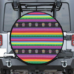 Sugar Skull Mexican Serape Pattern Print Leather Spare Tire Cover