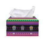 Sugar Skull Mexican Serape Pattern Print Leather Tissue Box Cover