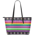 Sugar Skull Mexican Serape Pattern Print Leather Tote Bag With Zipper