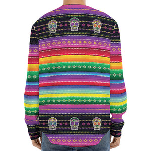 Sugar Skull Mexican Serape Pattern Print Long Sleeve Baseball Jersey