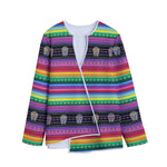 Sugar Skull Mexican Serape Pattern Print Long Sleeve Short Coat