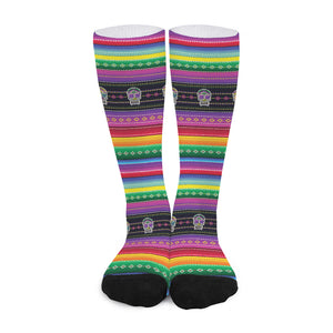 Sugar Skull Mexican Serape Pattern Print Long Socks