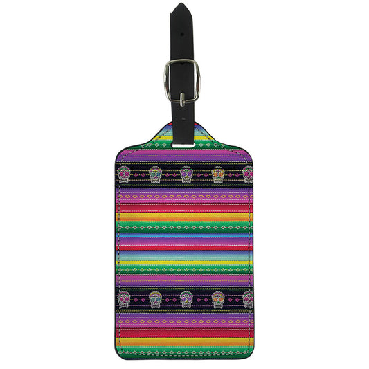 Sugar Skull Mexican Serape Pattern Print Luggage Tag