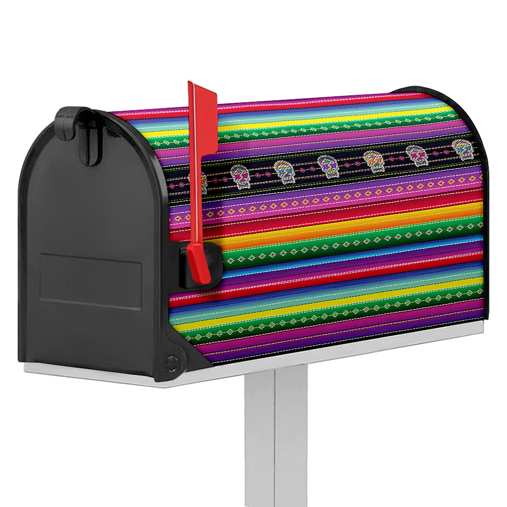 Sugar Skull Mexican Serape Pattern Print Mailbox Cover