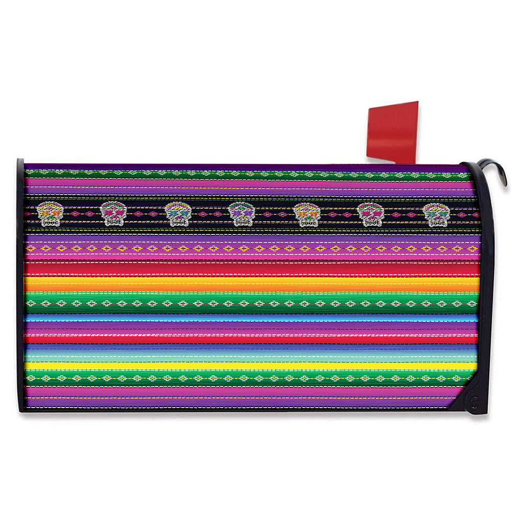 Sugar Skull Mexican Serape Pattern Print Mailbox Cover