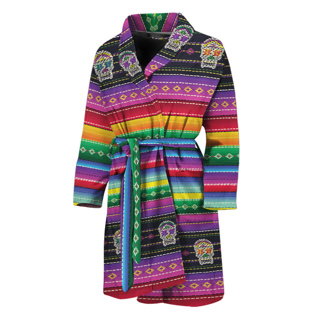 Sugar Skull Mexican Serape Pattern Print Men's Bathrobe