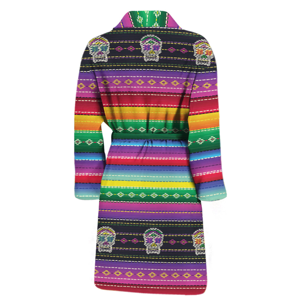 Sugar Skull Mexican Serape Pattern Print Men's Bathrobe