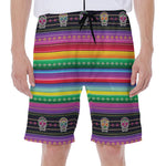 Sugar Skull Mexican Serape Pattern Print Men's Beach Shorts