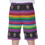 Sugar Skull Mexican Serape Pattern Print Men's Beach Shorts