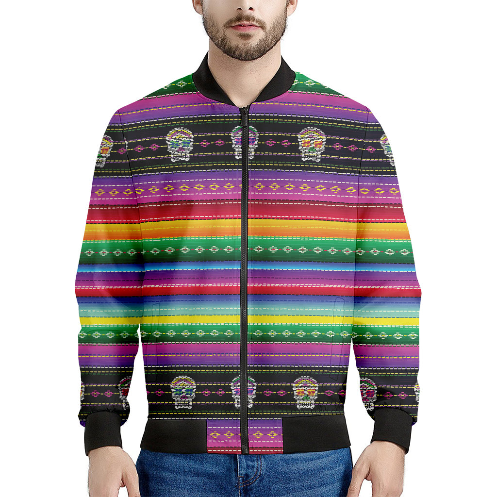 Sugar Skull Mexican Serape Pattern Print Men's Bomber Jacket
