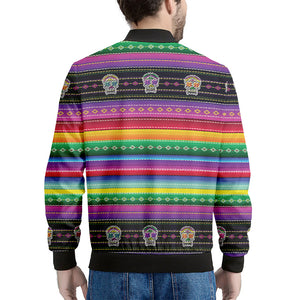 Sugar Skull Mexican Serape Pattern Print Men's Bomber Jacket