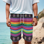 Sugar Skull Mexican Serape Pattern Print Men's Cargo Shorts