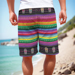 Sugar Skull Mexican Serape Pattern Print Men's Cargo Shorts
