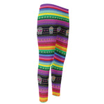 Sugar Skull Mexican Serape Pattern Print Men's Compression Pants