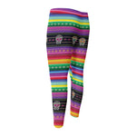 Sugar Skull Mexican Serape Pattern Print Men's Compression Pants