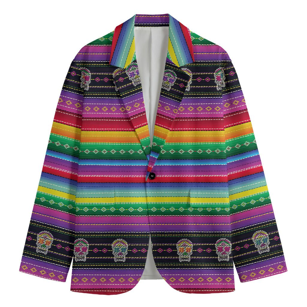 Sugar Skull Mexican Serape Pattern Print Men's Cotton Blazer