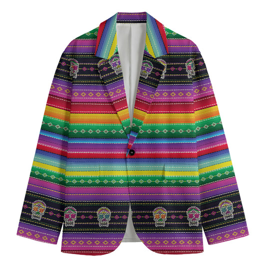 Sugar Skull Mexican Serape Pattern Print Men's Cotton Blazer