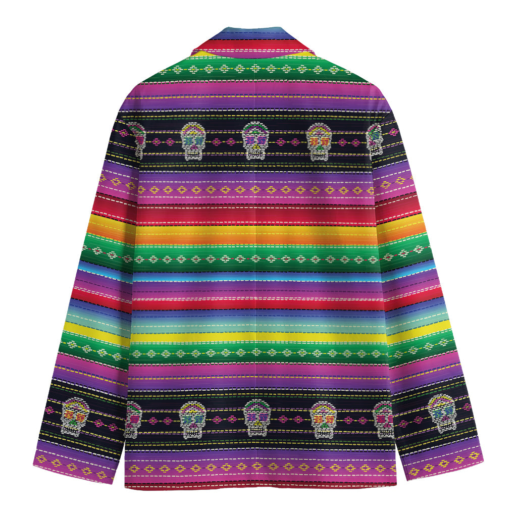 Sugar Skull Mexican Serape Pattern Print Men's Cotton Blazer