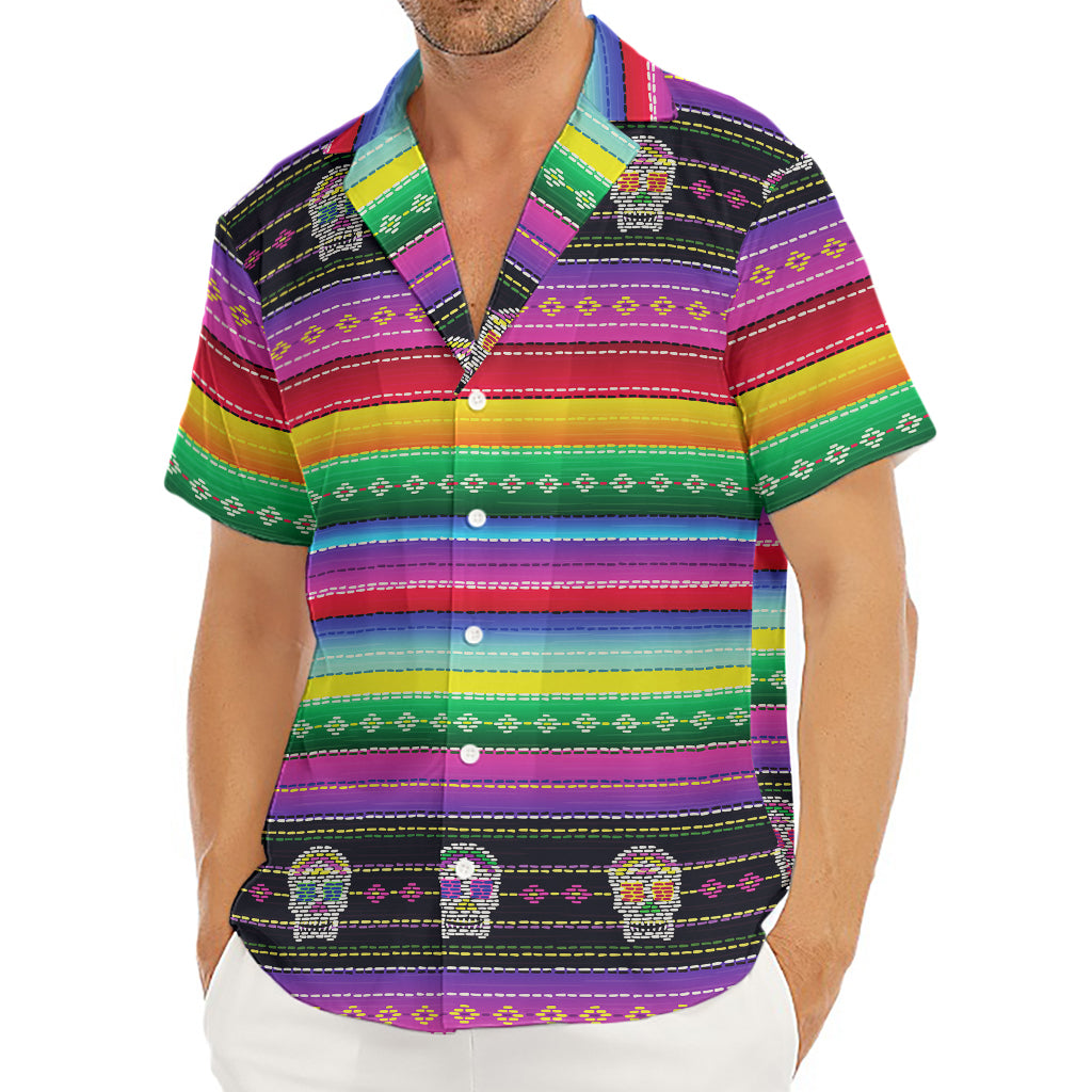 Sugar Skull Mexican Serape Pattern Print Men's Deep V-Neck Shirt