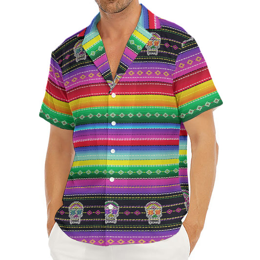 Sugar Skull Mexican Serape Pattern Print Men's Deep V-Neck Shirt