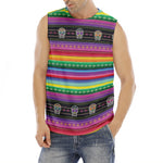 Sugar Skull Mexican Serape Pattern Print Men's Fitness Tank Top