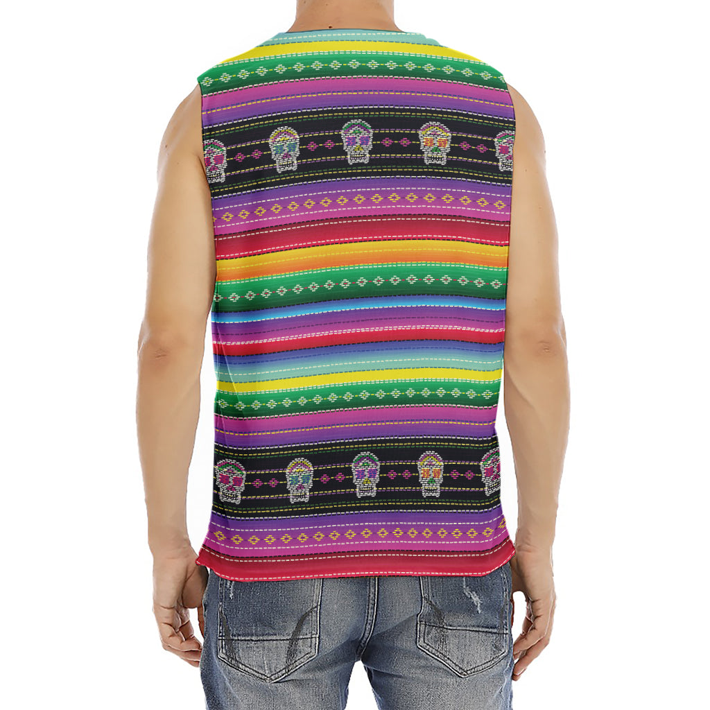 Sugar Skull Mexican Serape Pattern Print Men's Fitness Tank Top