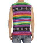 Sugar Skull Mexican Serape Pattern Print Men's Fitness Tank Top