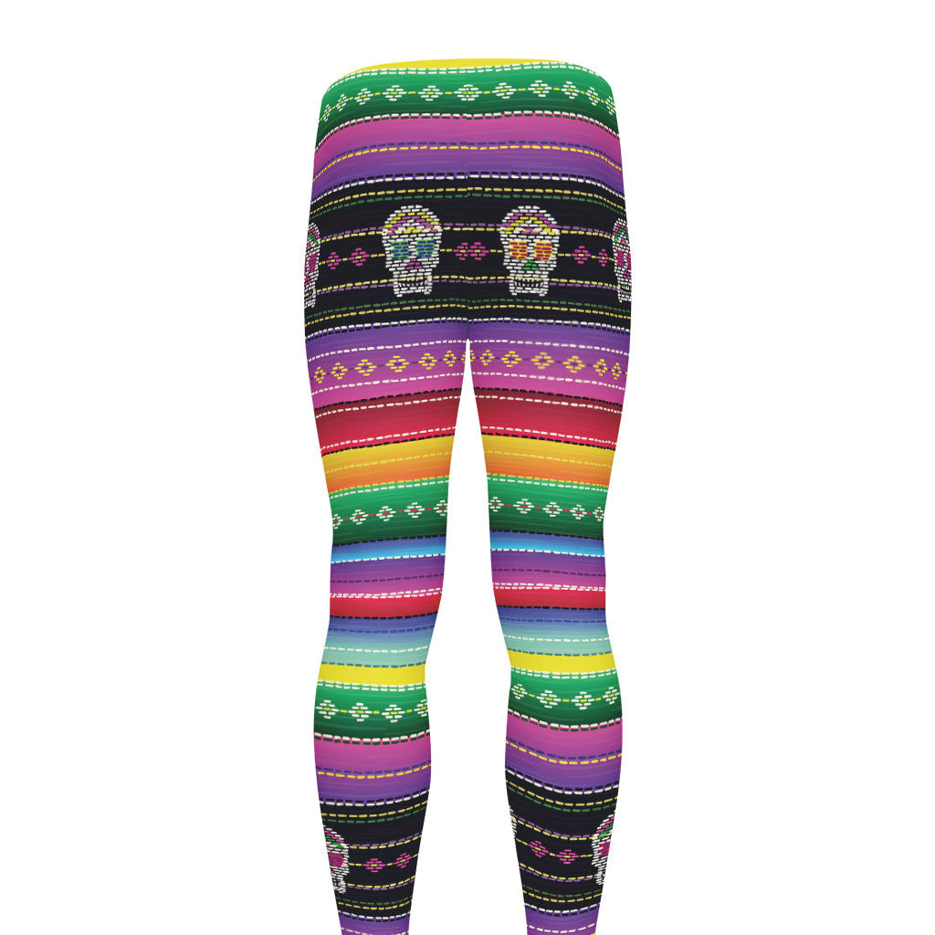 Sugar Skull Mexican Serape Pattern Print Men's leggings