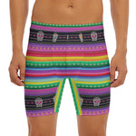 Sugar Skull Mexican Serape Pattern Print Men's Long Boxer Briefs