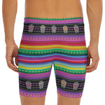 Sugar Skull Mexican Serape Pattern Print Men's Long Boxer Briefs