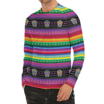 Sugar Skull Mexican Serape Pattern Print Men's Long Sleeve Rash Guard