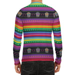 Sugar Skull Mexican Serape Pattern Print Men's Long Sleeve Rash Guard