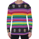 Sugar Skull Mexican Serape Pattern Print Men's Long Sleeve T-Shirt