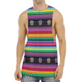 Sugar Skull Mexican Serape Pattern Print Men's Muscle Tank Top