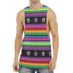 Sugar Skull Mexican Serape Pattern Print Men's Muscle Tank Top