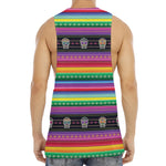 Sugar Skull Mexican Serape Pattern Print Men's Muscle Tank Top
