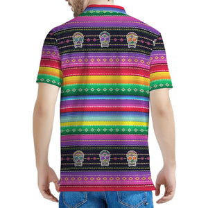 Sugar Skull Mexican Serape Pattern Print Men's Polo Shirt