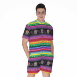 Sugar Skull Mexican Serape Pattern Print Men's Rompers