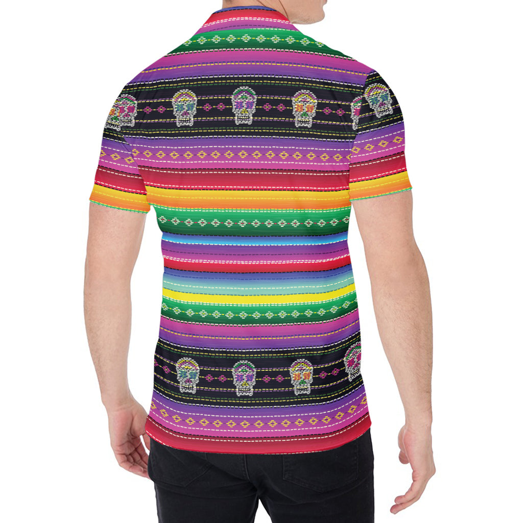 Sugar Skull Mexican Serape Pattern Print Men's Shirt