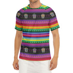 Sugar Skull Mexican Serape Pattern Print Men's Short Sleeve Rash Guard